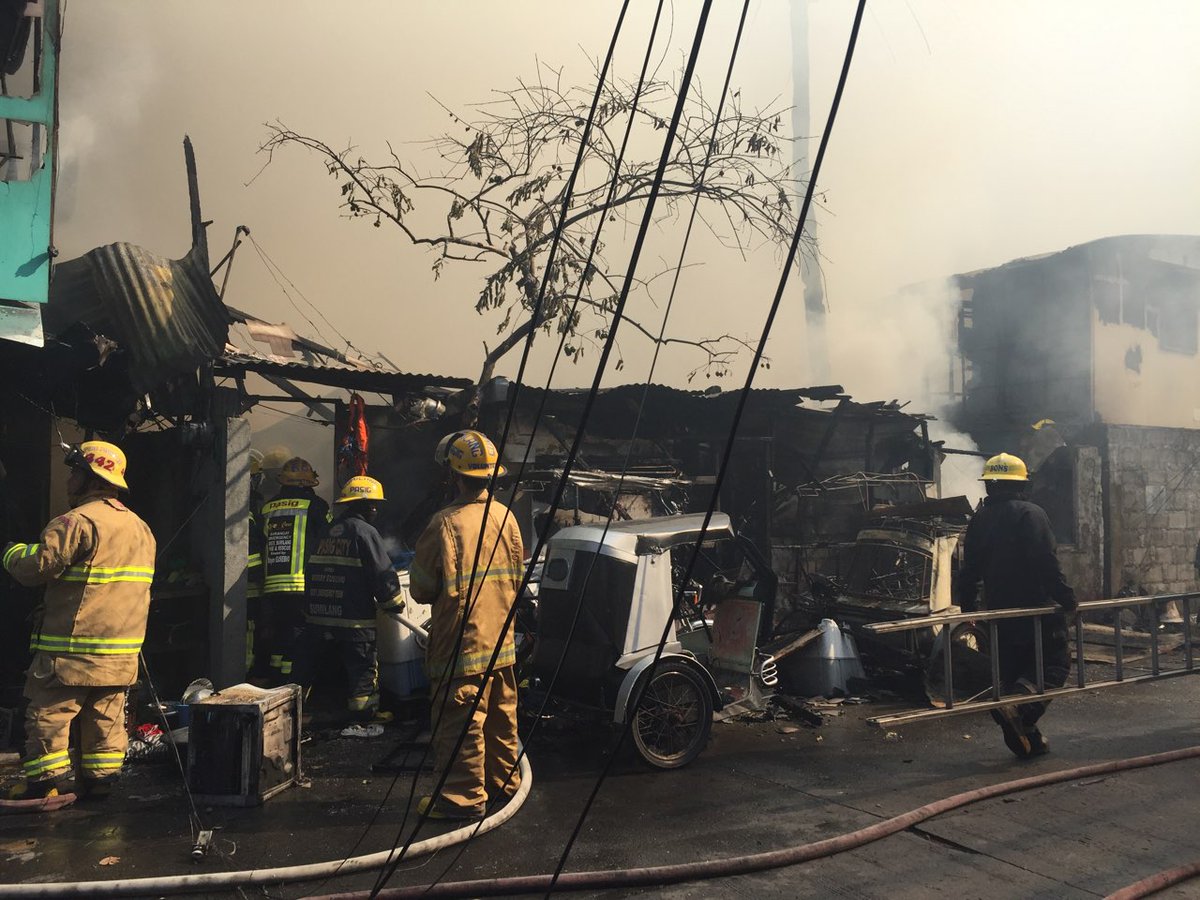 As of 2:45 p.m., South Cembo, Makati involving residential on 3rd alarm. Fire fighters on site