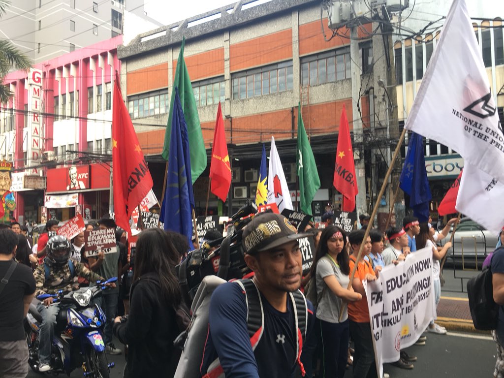 Hundreds of students march toward Mendiola in Manila to protest against President Duterte's escalatingly antipoor, antipeople policies such as TRAIN law, jeepney modernization program and his clampdown on press freedom