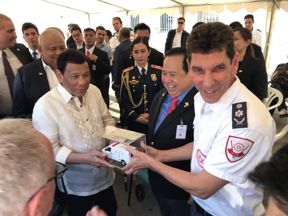 Philippine Red Cross Chairman Richard Gordon and President Rodrigo Duterte see the state-of-the-art command and control system and modern equipment of Magen David Adom in Israel today.   
