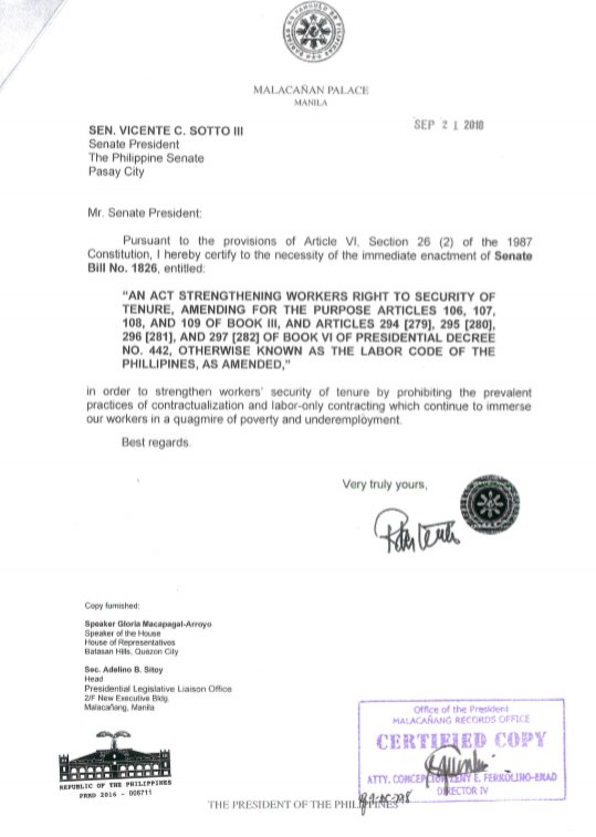 President Duterte certifies anti-labor only bill as urgent    