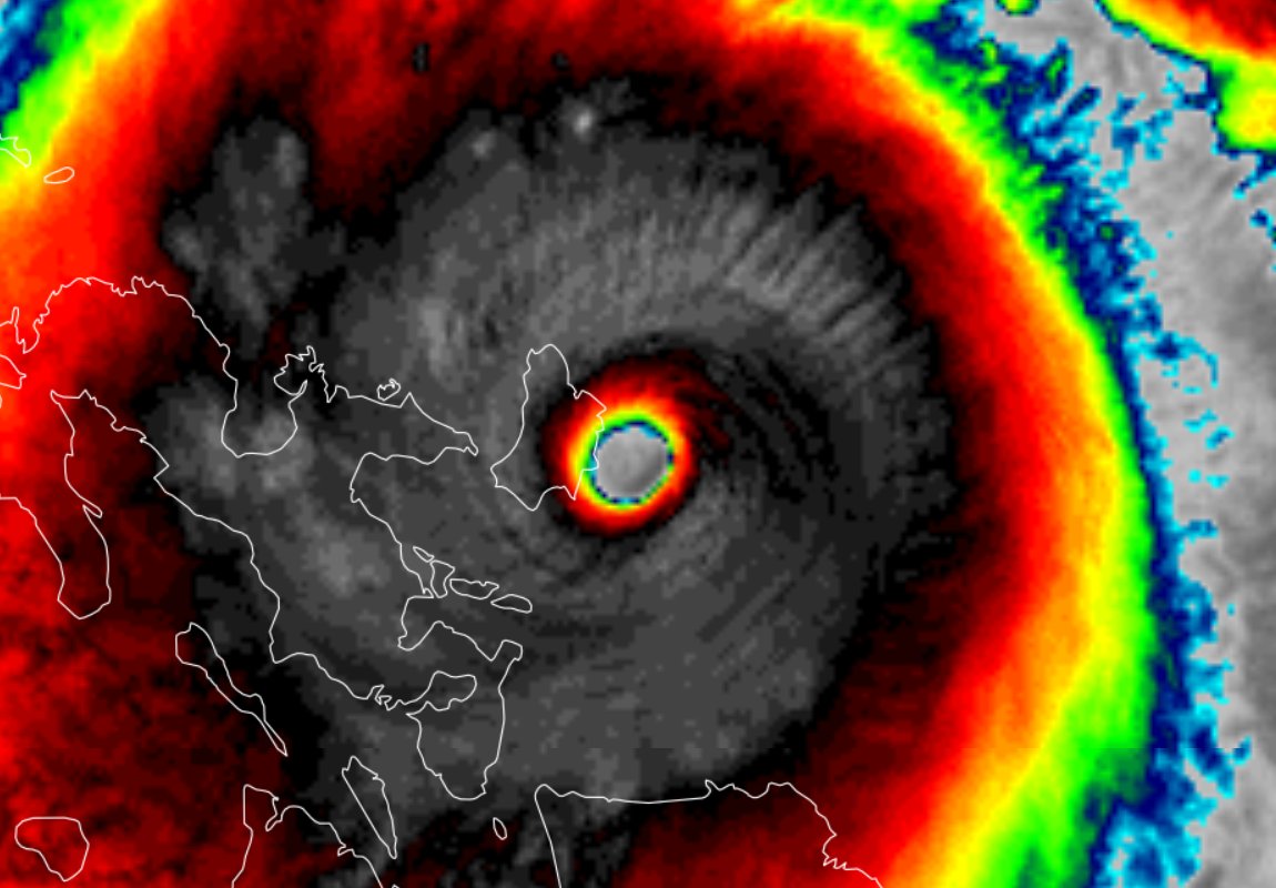 Super Typhoon Goni hit the Philippine island of Catanduanes. Constant wind speed approx. 315 km / h, gusts approx. 380 km / h. One of the strongest or strongest tropical cyclones to hit the land in history (since records are made). We will get to know the details later