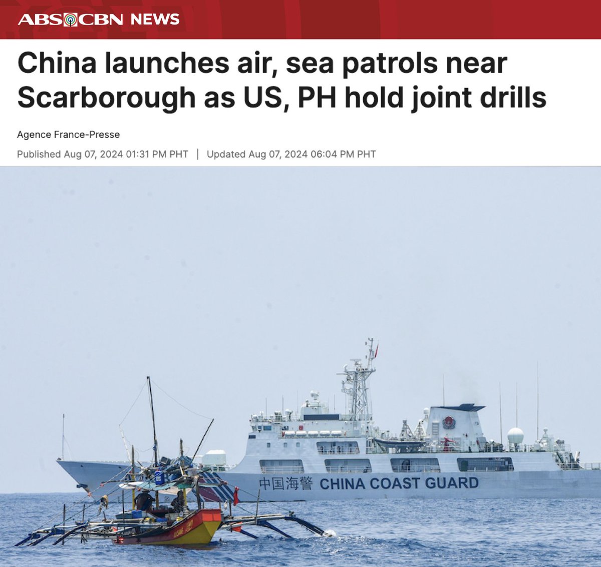 China launches air, sea patrols near Scarborough Shoal as US, PH hold joint drillsnnChina carried out a combat patrol to test strike capabilities near a flashpoint reef in the South China Sea on Wednesday, as the United States and its allies held joint military drills
